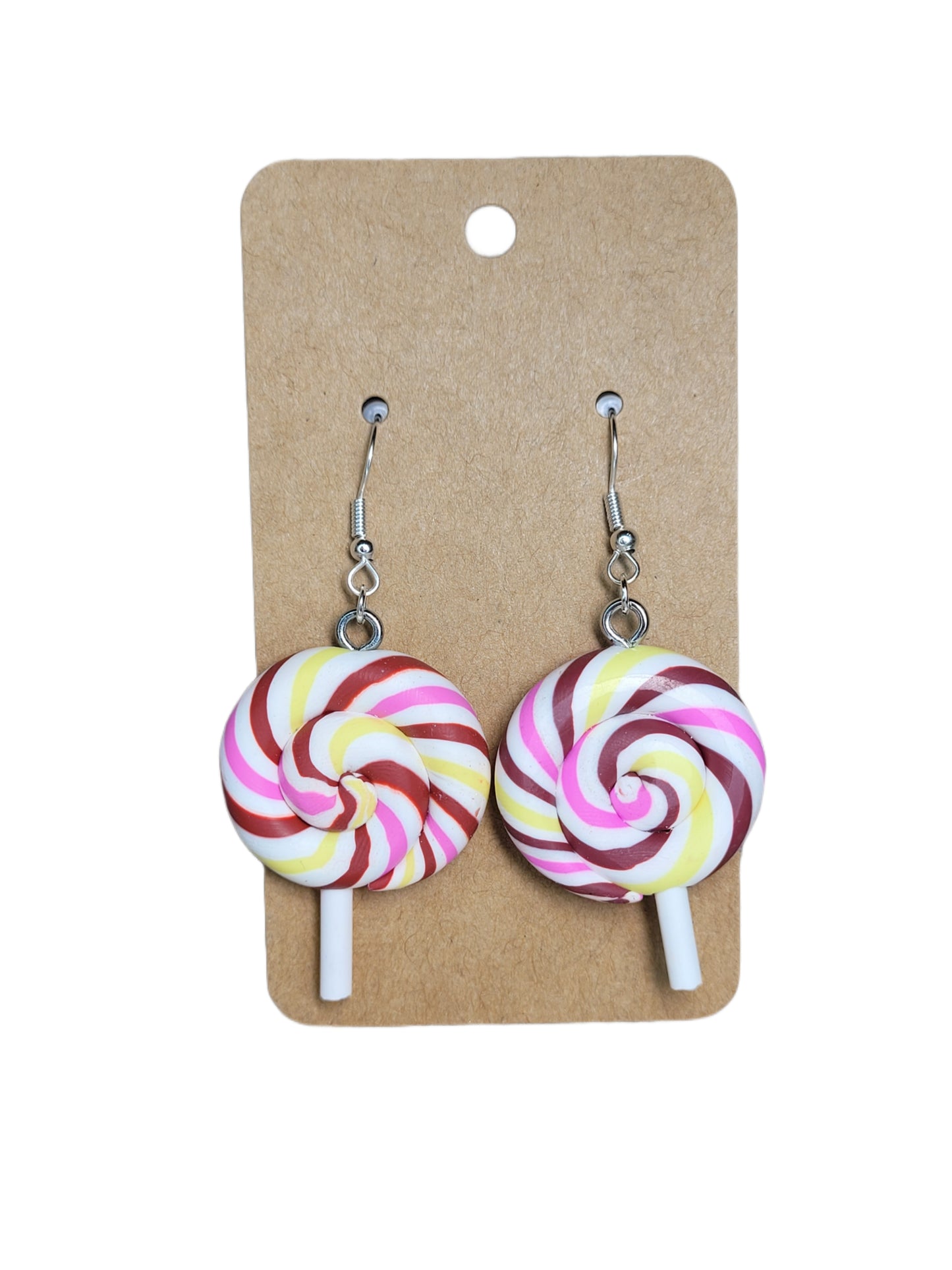 Maroon Striped Lollipop Earrings